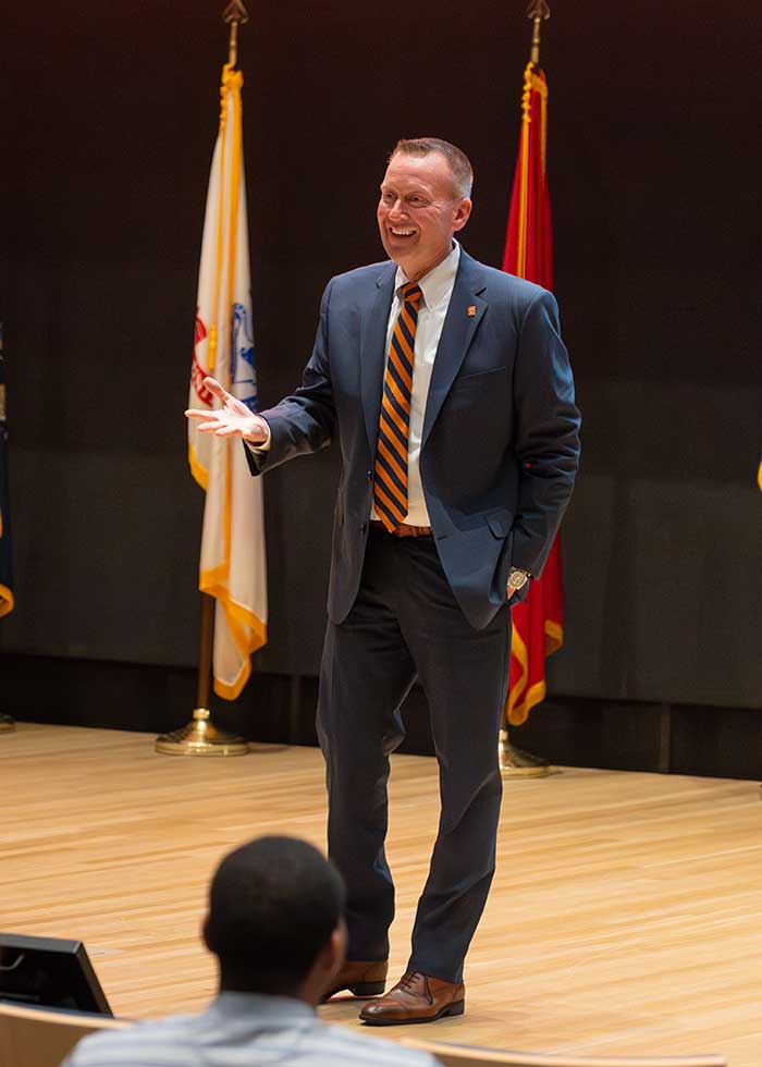 Chancellor Mike Haynie on Stage