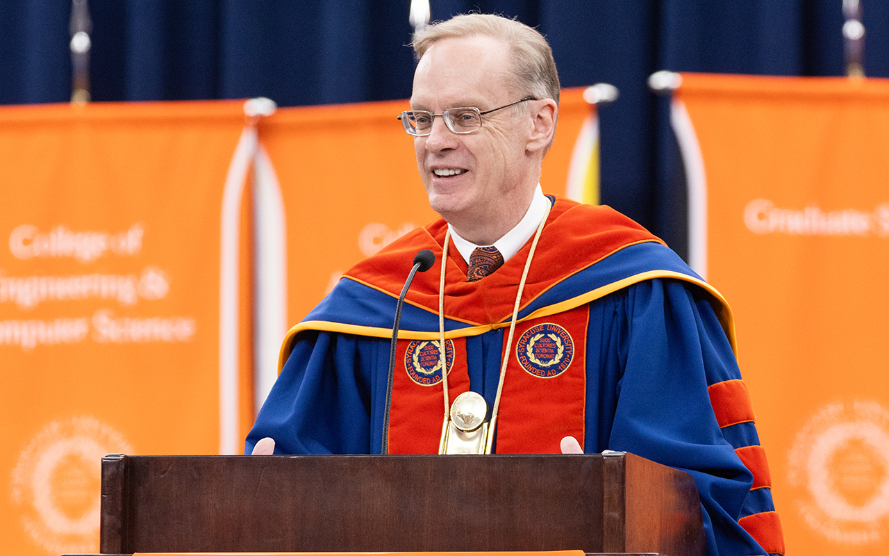 The Chancellor speaking to the graduates