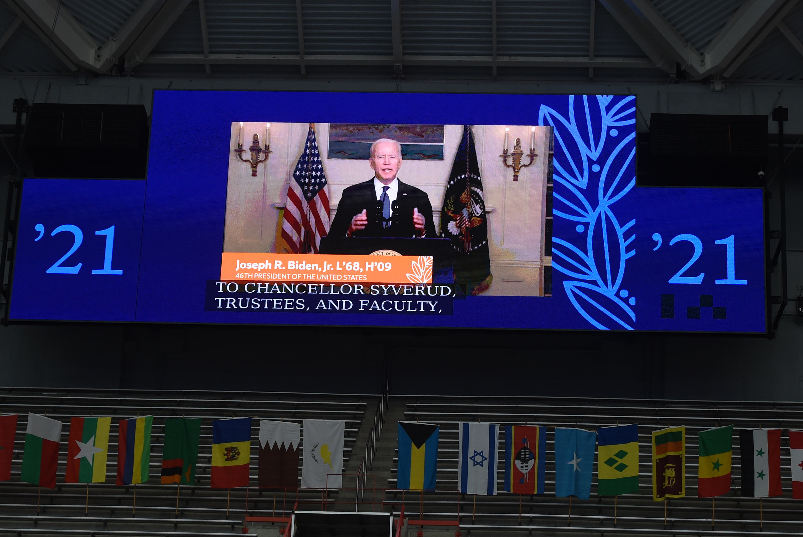 Joe Biden addressing the class of 2021 virtually