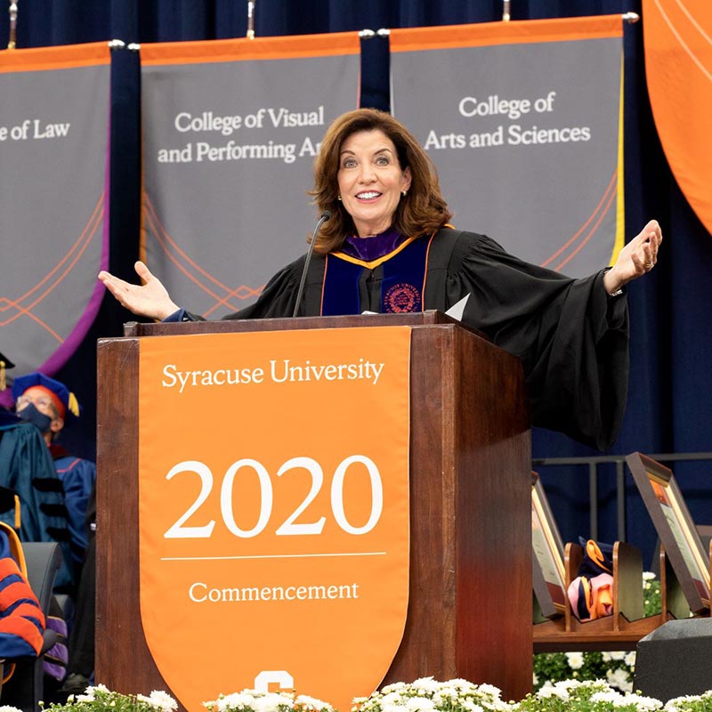Kathy Hochul speaking at Commencement 2020