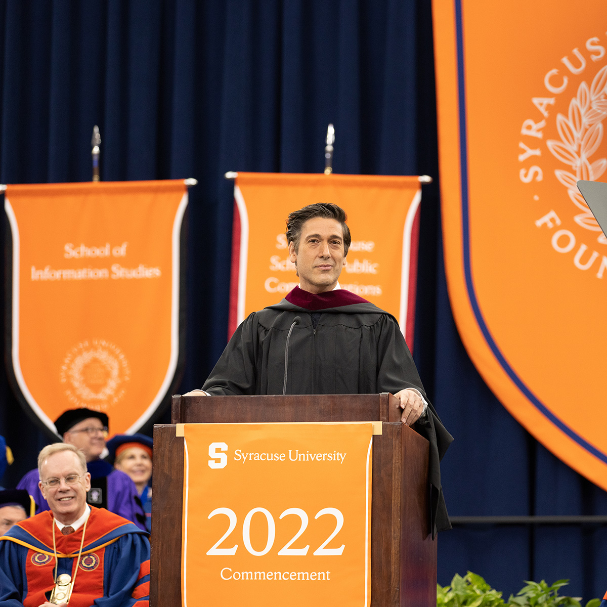 David Muir speaking at Commencement 2022