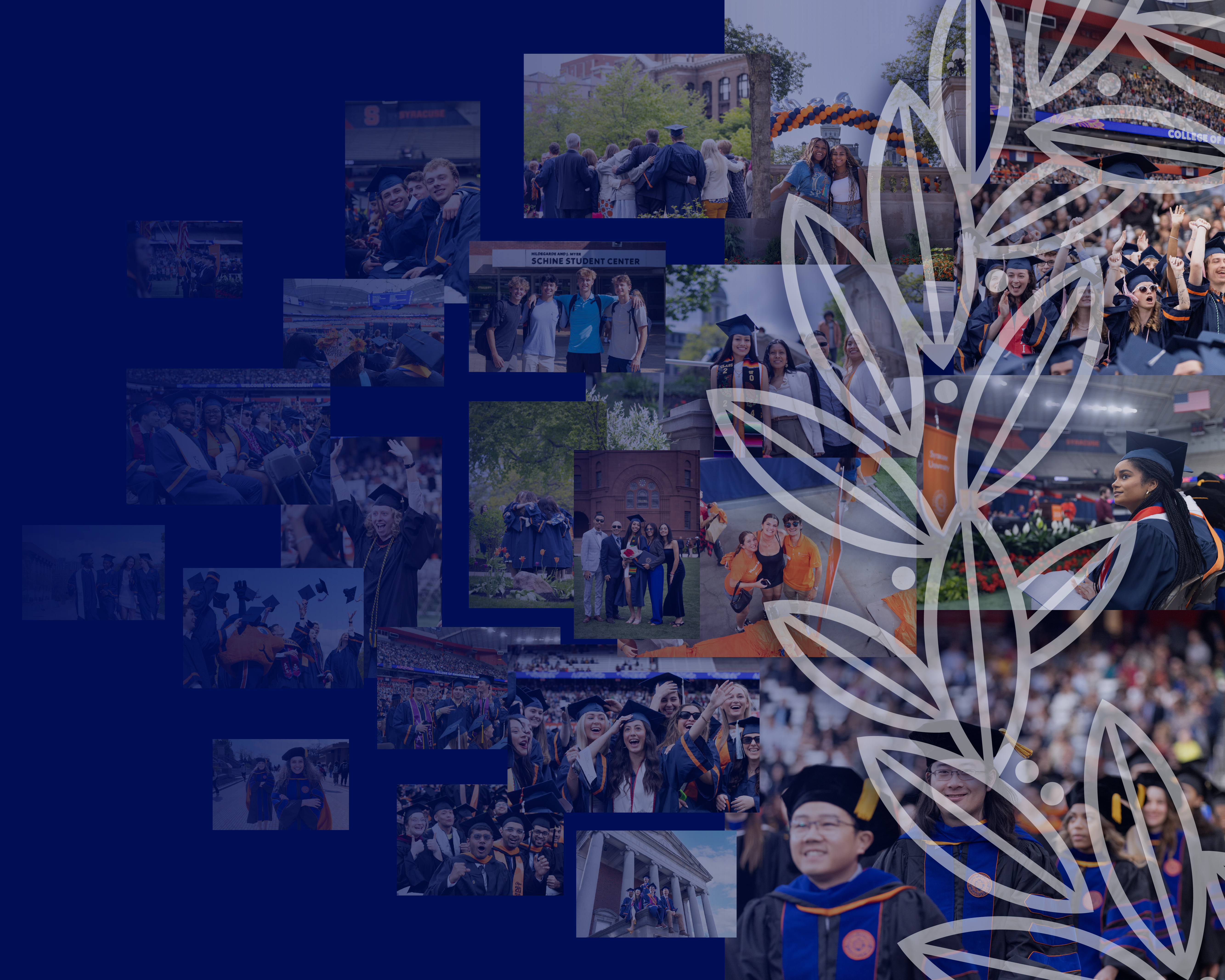 Collage of students during Commencement with Laurel in background