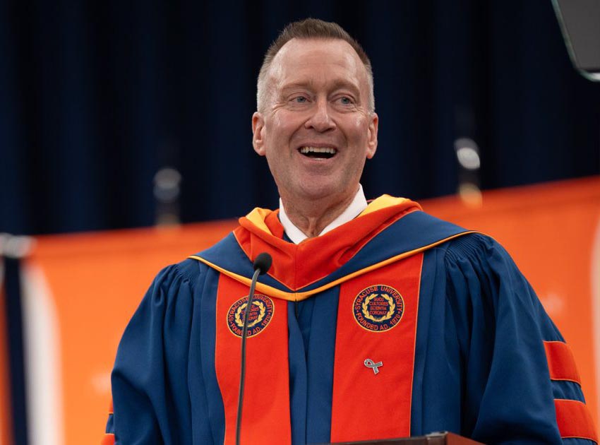 Chancellor Haynie speaking to the graduates