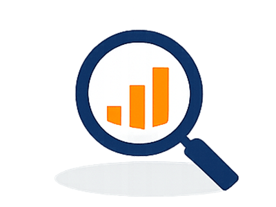 Magnifying glass examing a upward bar chart