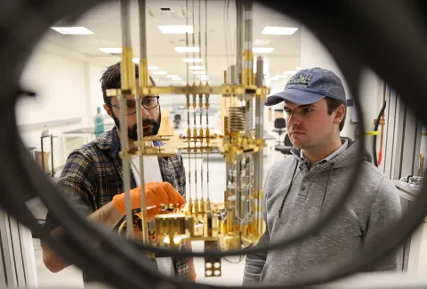 Ethan Arnault and Davis Rash in the quantum lab