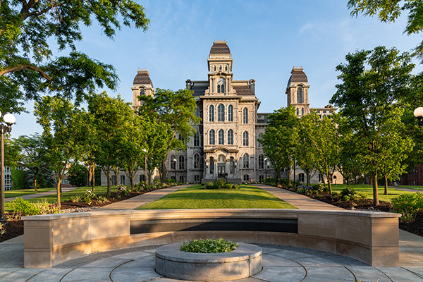 Exterior image of the Hall of Languages, the oldest building on the Syracuse University campus.