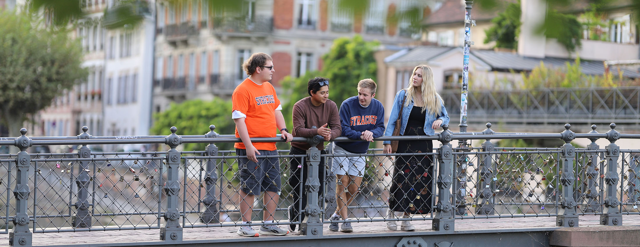 Students on a bridge in Strasbourg France