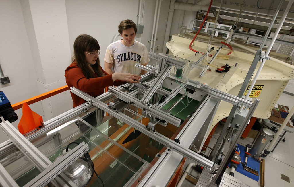 Mechanical and Aerospace Engineering Professor Kasey Laurant and student Cody Van Nostrand 