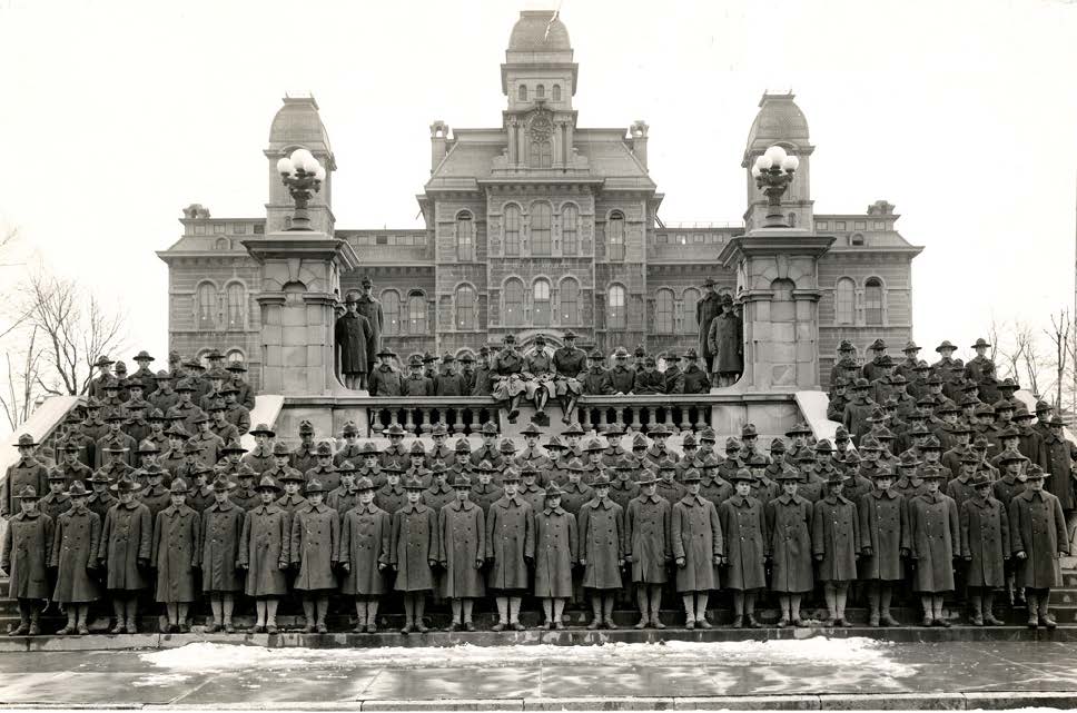 World War I trainees standing on steps