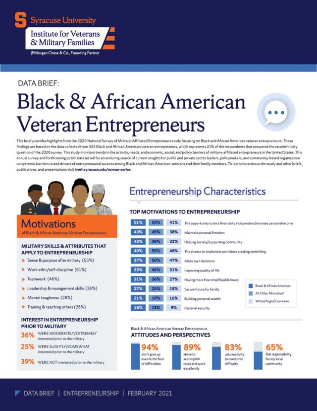 Cover of the 2021 black & african american veteran entrepreneurs databrief.