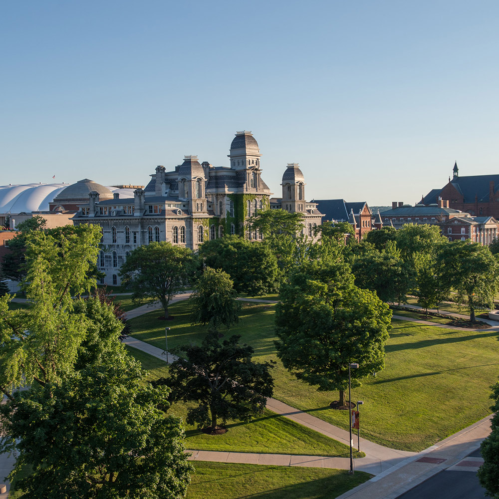 Overhead exterior point of view of Syracuse University