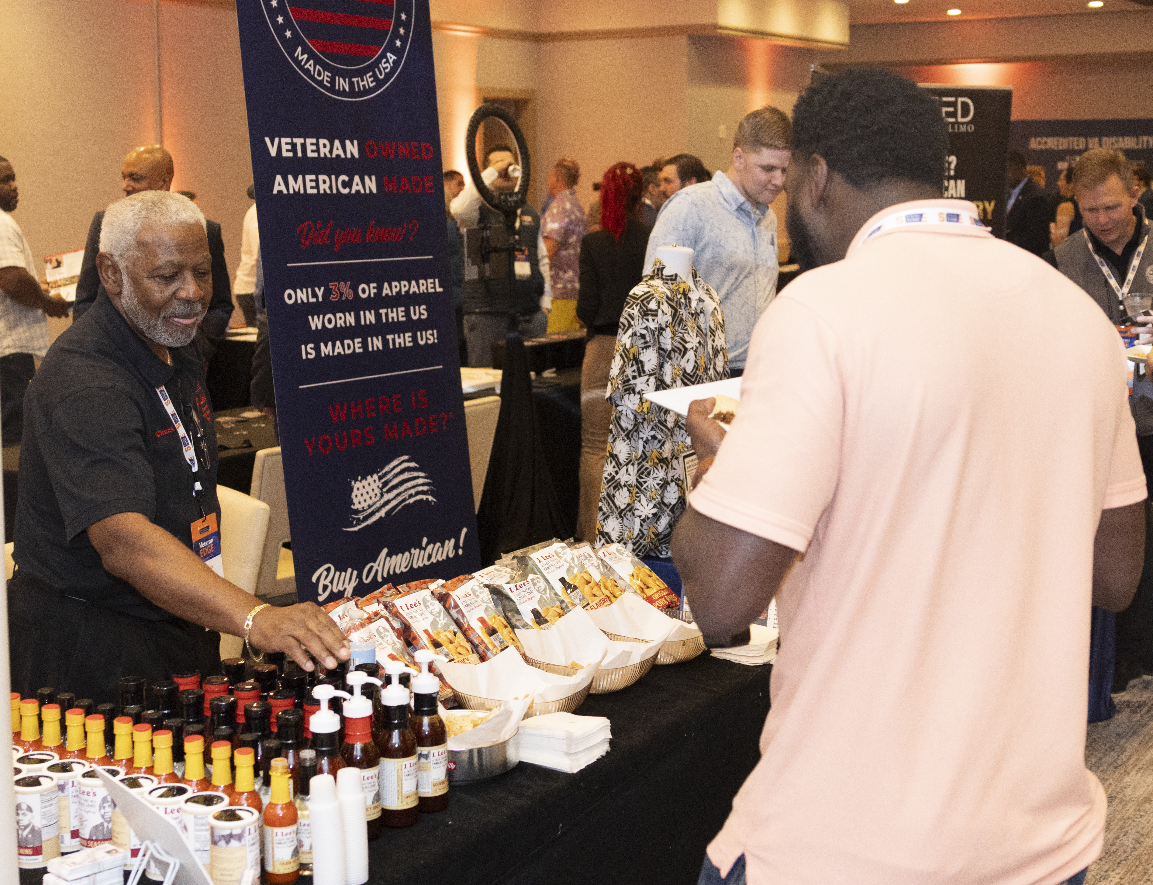 veteran business owner showcasing his products at veteran edge