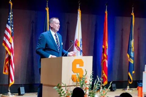 Mike Haynie speaking at the CUSE50 awards