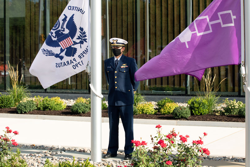 Flag raising in front of NVRC.