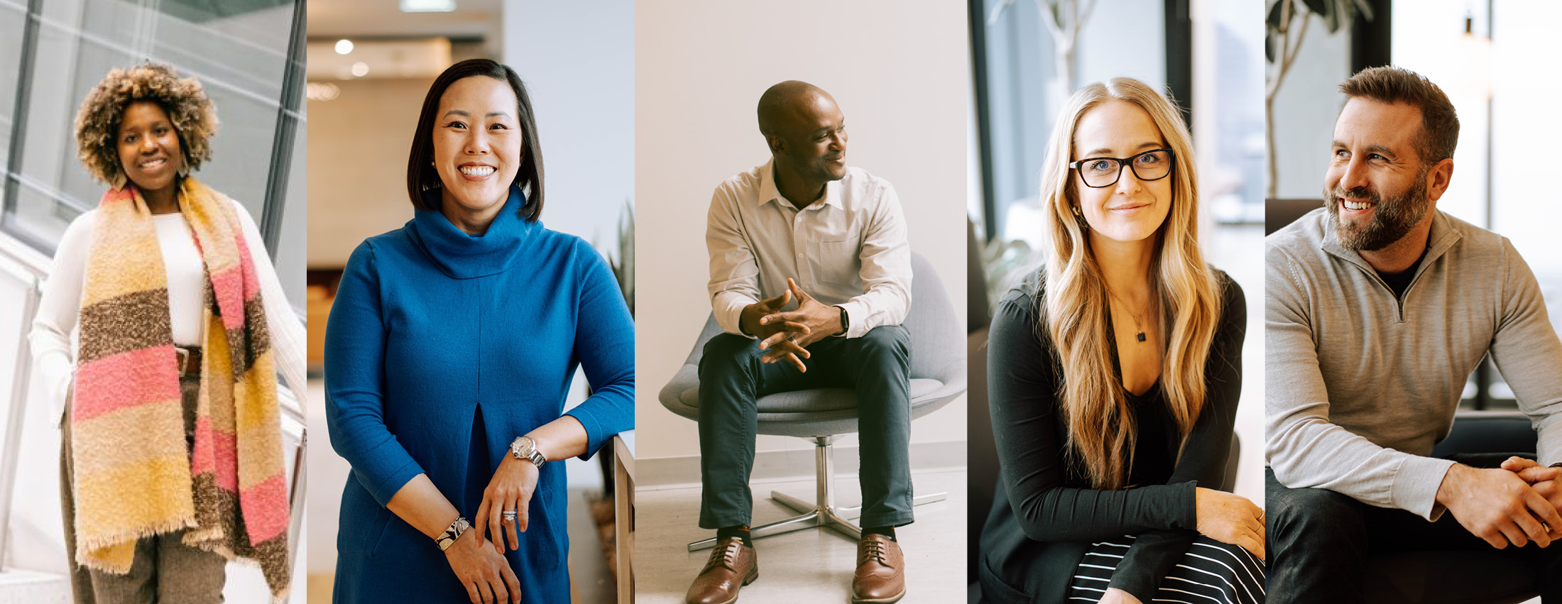 Five JDi students in a grid, showing their headshots and smiling.