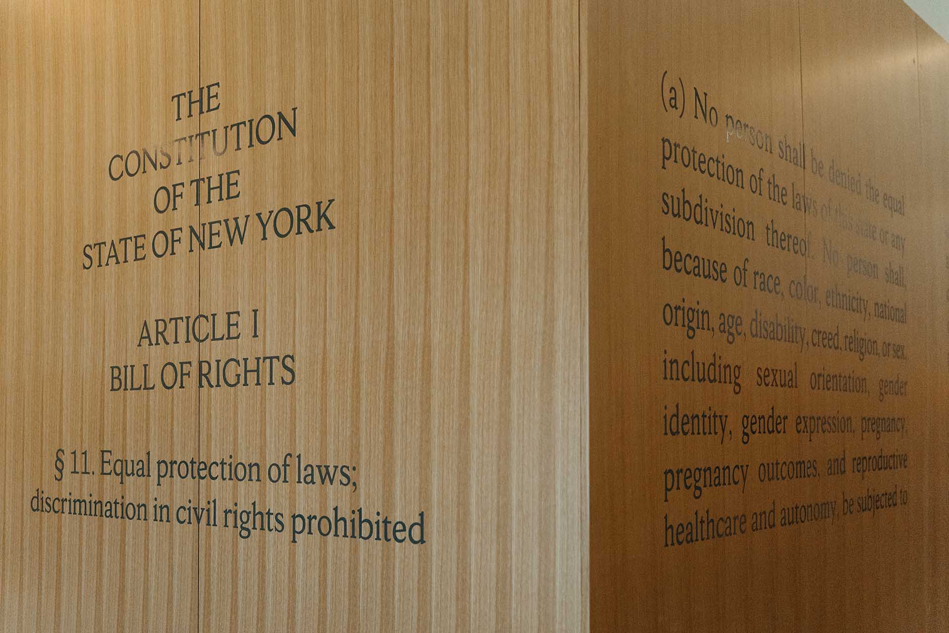 Constitution of the State of New York written on the wall of the new student commons.