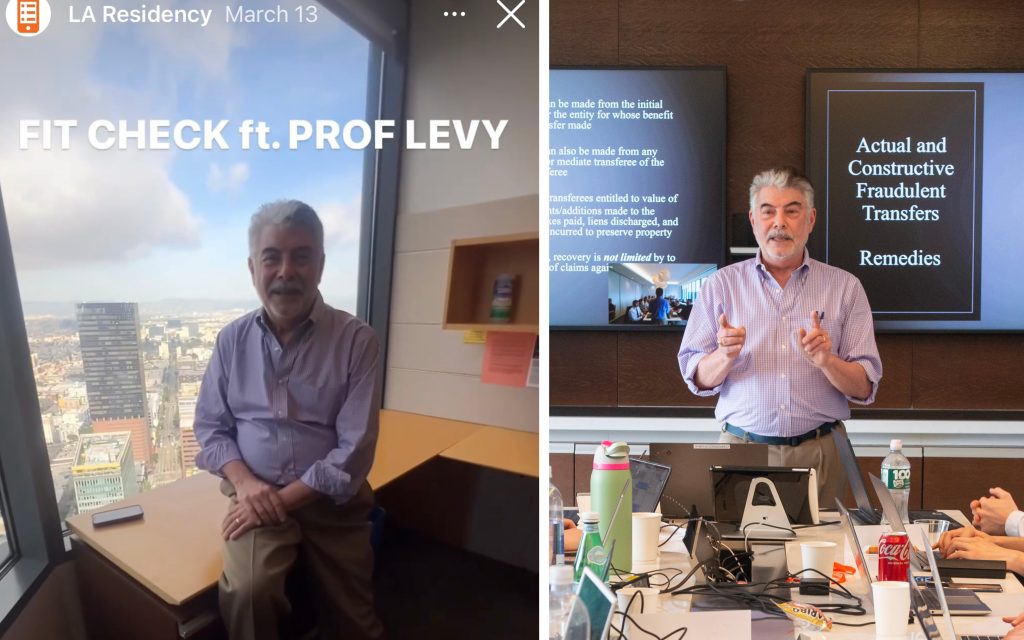Rich Levy is shown in two side by side photos, one in a fit check for JDi instagram stories and another teaching a JDi class