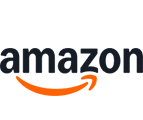  Black lower case text with a orange smile-like swoosh under neath it for the company amazon's logo. 