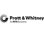 A black sun dial next to the Pratt and Whitney logo. 