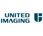 Dark blue uppercase text saying "United Imaging" with a dark blue shield next to it as a logo for the company United Imaging.