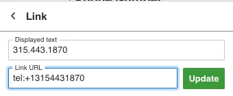 Directions on how to add a phone number link into the Drupal CMS
