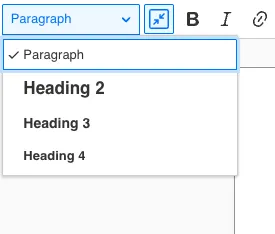 Drupal heading dropdown menu options.